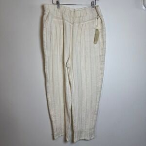Hei Hei Anthropologie Ivory Gold Metallic Striped Cotton Pants‎ Large NWT